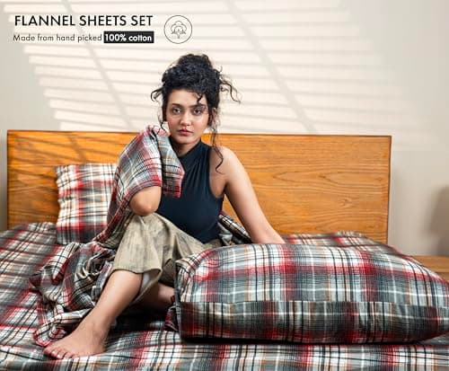 RUVANTI Flannel Sheets Full Size - 100% Cotton Double Brushed Bed Sheets Set, Deep Pockets 16 Inches, All Seasons Breathable & Extra Soft Full Sheets, Warm & Cozy, 4 Piece, Halloween Check