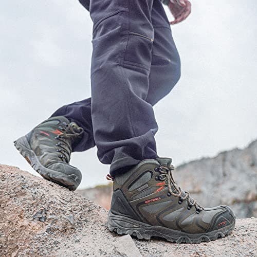 NORTIV 8 Men's Ankle High Waterproof Hiking Boots Outdoor Lightweight Shoes Backpacking Trekking Trails ARMADILLO,Size 10.5W,Army/Green/Black/Orange,160448_M-W
