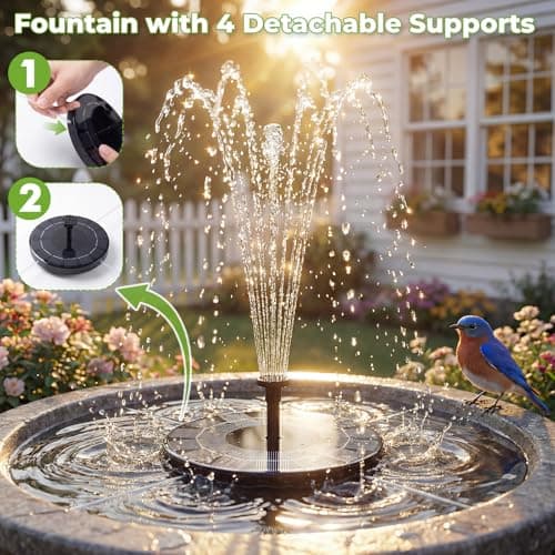 AISITIN Solar Fountain, 2.5W Solar Water Fountain Pump with 6 Nozzles & 4 Tube Supports, 6.7" Solar Powered Fountain for Garden, Pond, Pool, Fish Tank, Aquarium Outdoor