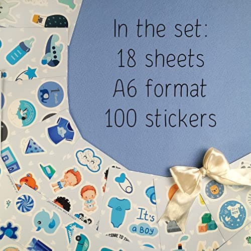 BulbaCraft 100Pcs Boy Stickers for Shower, Newborn Stickers, Shower Favors for Boys, Elephant Decals, Gifts for Women & Men
