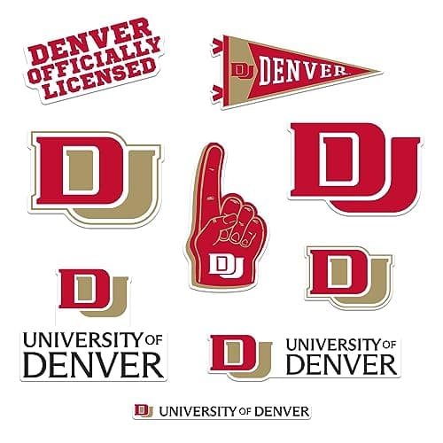 University of Denver 8ct Vinyl Large Deluxe Stickers Variety Pack - Laptop, Water Bottle, Scrapbooking, Tablet, Skateboard, Indoor/Outdoor - Set of 8