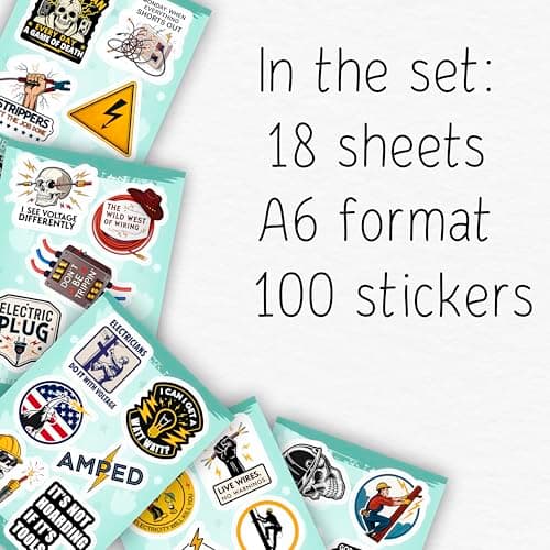 100Pcs Funny Electrician Stickers for Hard Hats, Waterbottle - Electrical Stickers - Electrician Gifts for Men, Party Supplies - Gift for Women & Men