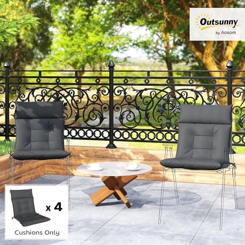 Outsunny Patio Chair Cushions Set of 4, Waterproof Lounge Chair Cushions with Ties, Non-Slip Replacement Seat Pads for Indoor Outdoor, Garden Furniture, 44"x21", Dark Grey
