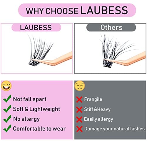 Lash Clusters LAUBESS Eyelash Clusters D Curl Cluster Lashes Mixed Tray Individual Lashes DIY Lash Extensions (40D-0.07D-9-16mm)