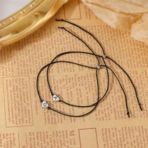 SANNYRA Pinky Promise Bracelet, ST Couples Bracelets Matching Initial Relationship Boyfriend Gift Stuff, 26 Letters Friendship Bracelet for Her 2 Pieces Bf Gifts