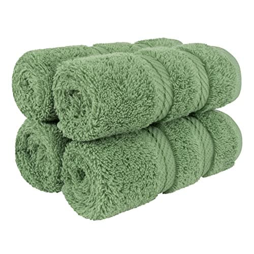 American Soft Linen Washcloths for Bathroom, 100% Turkish Cotton Washcloth Set of 4, 13x13 in Soft Washcloths for Body and Face, Wash Rags for Kitchen, Baby Washcloths, Sage Green Washcloths