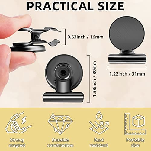Grtard 6 Pack Magnetic Clips Heavy Duty, Magnet Clips for Fridge, Refrigerator Magnets, Strong Magnetic Clip,Scratch Free Magnets with Clip for Refrigerator, Whiteboard, Classroom, Locker(Black)