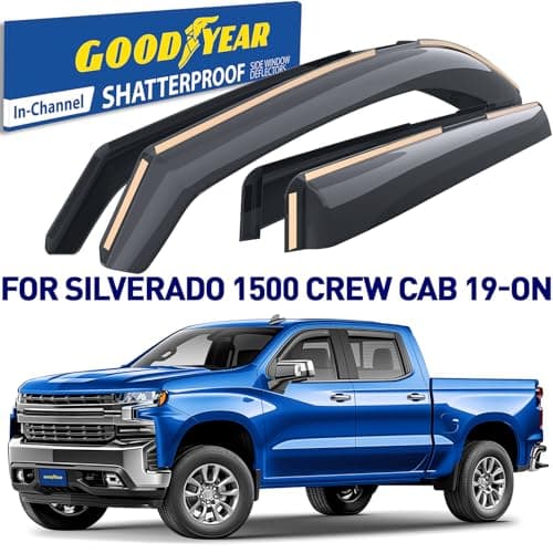 Goodyear Shatterproof in-Channel Window Deflectors for Chevrolet (Chevy) Silverado/GMC Sierra 1500 2019-2026 Crew Cab,Rain Guards,Window Visors,Vent Deflector, Truck Accessories,4pcs- GY007763