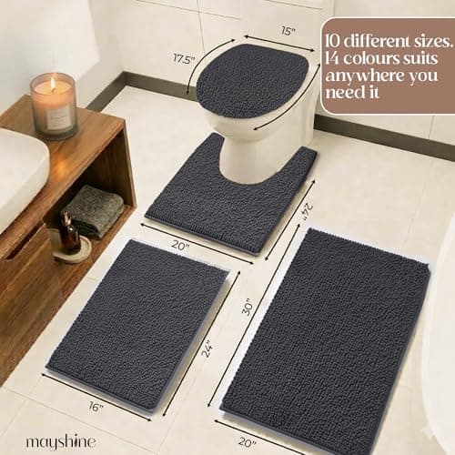 MAYSHINE Bathroom Rug, Soft Plush Chenille Bath Mat, PVC Non Slip Backing, Absorbent Washable Quick Dry Bathroom Rugs, Bath Mats for Bathroom Floor | Bathroom Carpet Rug Mats | Lavender, 24"x17" inch