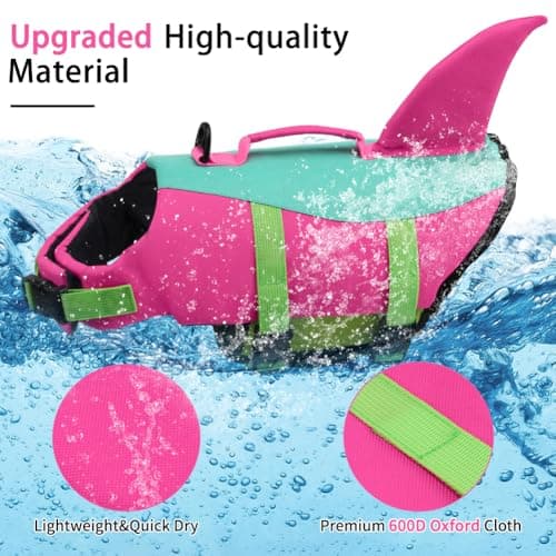 EMUST Shark Life Jackets for Dogs, Adjustable Ripstop Dog Life Vest for Water Safety Pet Life Vest with Rescue Handle Safety Vest for Swimming Pool Beach Boating, (L,PinjiePink)