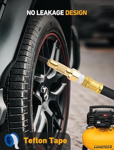 LUMITECO 2-Pack Heavy Duty Air Chuck Set,Screw On Tire Inflator Nozzle & Closed Ball Tire Chuck with 1/4" NPT Standard Quick Plug, Tire Air Chuck w/Presta Valve & Air Pump Ball Needle Set