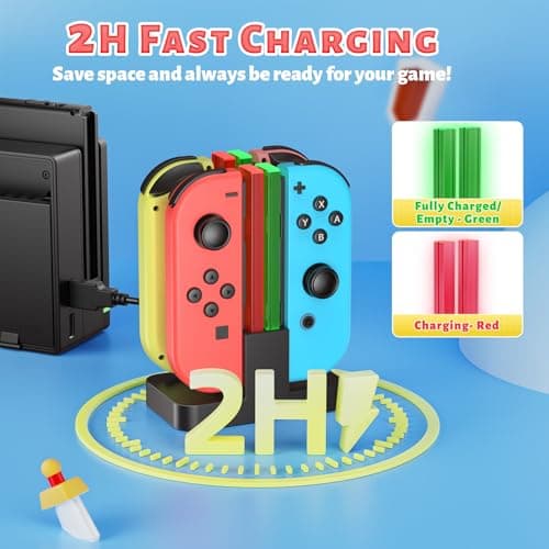 FastSnail Charging Dock Compatible with Nintendo Switch for Joy Con & OLED Model Controller with Lamppost LED Indication, Charger Stand Station with Charging Cable