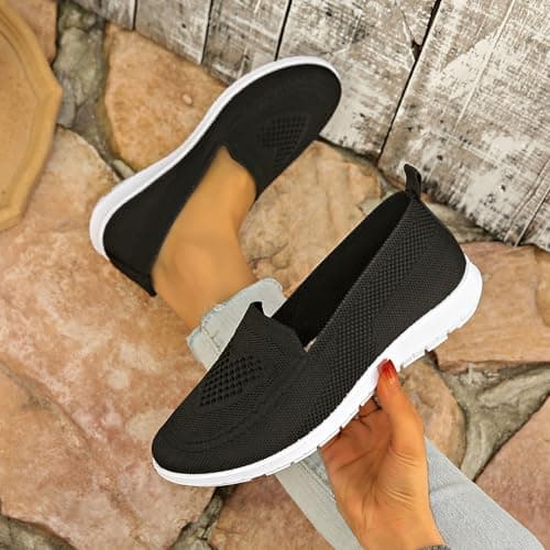 Women's Mesh Walking Shoes Summer Breathable Soft Arch Support Walking Anti-Skid Sports Shoes Black