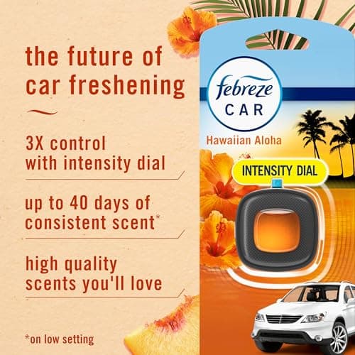 Febreze Car Air Freshener, Odor-Fighting Automotive Vent Clip, Scented Car Accessories, Long Lasting for Strong Odors, Hawaiian Aloha Scent, 4 Count