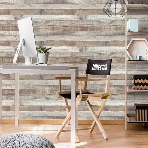 Yun-aeon Natural Wood-Grey Wood Contact Paper Peel and Stick Wallpaper 17.3”x 80”Self Adhesive Removable Vintage Faux Wood Wall Paper Plank Shelf Home Decoration Kitchen Counter Cover Use