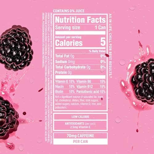Sparkling Ice Caffeine Black Raspberry Sparkling Water with Caffeine, Zero Sugar, with Antioxidants and Vitamins,16 fl oz Cans (Pack Of 12)