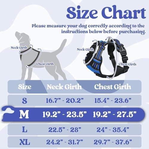 rabbitgoo Dog Harness Medium Breed, No Pull Pet Harness with 3 Buckles, Adjustable Soft Padded Dog Vest with Instant Control Handle, Easy Walking Reflective Pet Vest, Blue, M