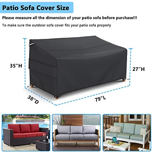 Gasadar Patio Sofa Cover waterproof for 3-Seater Outdoor Sofa Loveseat and Furnitures,Heavy Duty Outdoor Couch Covers , Anti UV and Dustproof, 79" L×38" D×35" H, Black