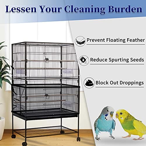 Large Bird Cage Cover, Daoeny Bird Cage Seed Catcher, Adjustable Soft Airy Nylon Mesh Net, Birdcage Cover Skirt Seed Guard for Parrot Parakeet Macaw African Round Square Cages (Black)
