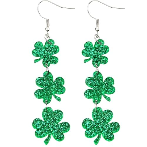 St. Patrick's Day Green Shamrocks Clover Earrings for Women,Good Luck Dangling Earrings,Irish St. Patrick's Day Decorations Accessories.