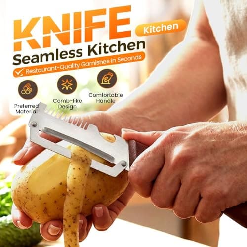 2026New Multi-functional Vegetable Peeler, Ktchen Multi-function Stainless Steel Thickened Fruit Peeler Knife with Wooden Handle, 3-1,Suitable for Peeling Fruits and Shredding Scallions (2PCS)