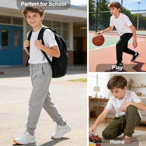 BIG ELEPHANT 3 Pack Boys Sweatpants, Youth Cotton Athletic Joggers Pants with Pockets and Drawstring