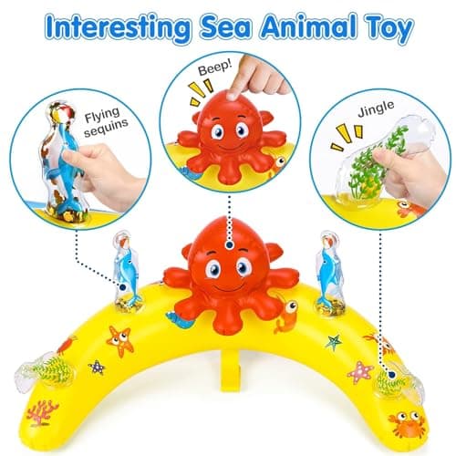 EZIGO Baby Pool Float with Canopy UPF50+ Sun Protection, Inflatable Kids Pool Float with Ocean Animal Toys for Babies 6-36 Months, Infant Swimming Float with Adjustable Safety Seat for Boys Girls