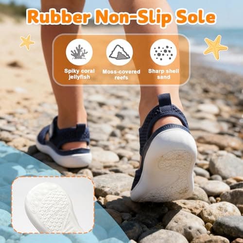 JOINFREE Kids Water Shoes for Toddler Boys Girls Quick Dry Breathable Mesh Pool Beach Shoes with Non Slip Sole Navy 7 Toddler
