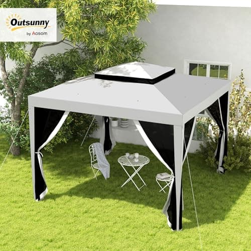 Outsunny 10' x 10' Canopy Tent with Double Tier Roof, Mesh Netting Party Tent for Outdoor, Backyard, Patio, Garden, Grey