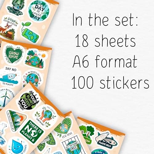 100Pcs Environmental Stickers for Water Bottle and Laptop - Earth Day Stickers Bulk - Еnvironmentalist Gifts - Environmental Party Supplies - Earth Day Decorations - Gifts for Women & Men