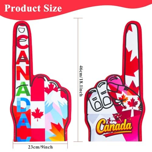 SINGOMON 1PC Canadian Foam Finger Cheering Glove World Cup Canada Souvenir for Sports Soccer Fan Accessories, Sport Spirit Cheering, 17.5 Inch Giant Foam Hand for World Cup Party Decorations