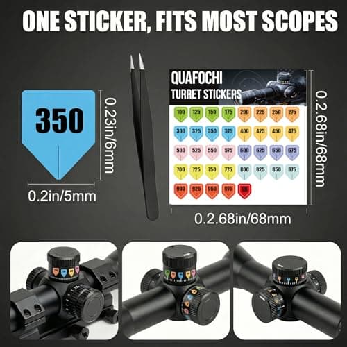 Quafochi 12 Sheets Turret Sticker Tags for Scope, Waterproof Yardage Stickers, Easy to Read, No Residue, Fits Most Scope Caps, Fast Dialing for Long & Short Range Shooting, Rifle Scope Turret Stickers