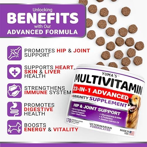 Dog Multivitamin Chewable with Glucosamine - 170 Chews - Dog Vitamins and Supplements 23 in 1 - Senior & Puppy Multivitamin for Dogs - Hip & Joint Support - Immune Health, Skin, Digestion