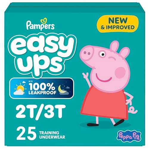 Easy Ups Girls & Boys Potty Training Pants, Size 4 (2T3T), 25 Count, Peppa Pig Absorbent Training Underwear, Up to 100% Leakproof Day and Night, Hypoallergenic