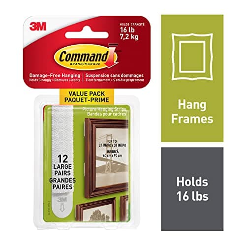 Command Large Picture Hanging Strips, Damage Free Hanging Picture Hangers, Wall Adhesives for Wall Decor, 12 White Adhesive Pairs (24 Command Strips)