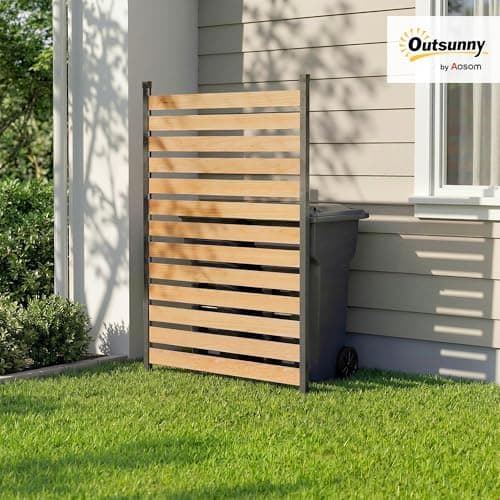 Outsunny Outdoor Privacy Screen Panel, 38" x 76" No Dig Space Divider with Fir Wood Planks and Aluminum Posts for Patio Backyard, Great to Hide Trash Cans, Air Conditioner Fence