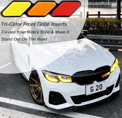 Car Grille Decor Badge, Tri-Color Acrylic Front Grille Emblem (Red Orange Yellow) for Mesh/Slotted Grilles, Replacement for Toyota Tacoma 4Runner Tundra RAV4