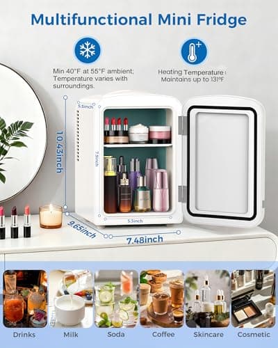 Electactic Mini Fridge for Skincare, 4L/6 Cans Small Cosmetic Fridge for Makeup & Beverage, Portable Desk Fridge Cooler and Warmer for Kids, Bedroom, Countertop, White