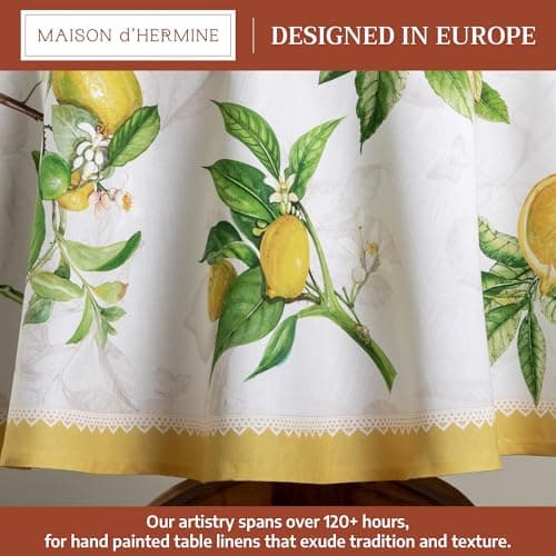Maison d' Hermine Table Cloth Round Table 100% Cotton 63 Round Inches Tablecloth Reusable Decorative for Dining Kitchen Room Farmhouse Party Home Hotel Restaurant Spring Summer - Limoncello