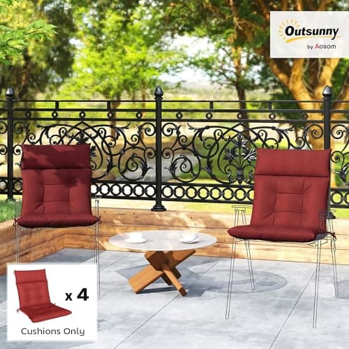 Outsunny Patio Chair Cushions Set of 4, Waterproof Lounge Chair Cushions with Ties, Non-Slip Replacement Seat Pads for Indoor Outdoor, Garden Furniture, 44"x21", Wine Red