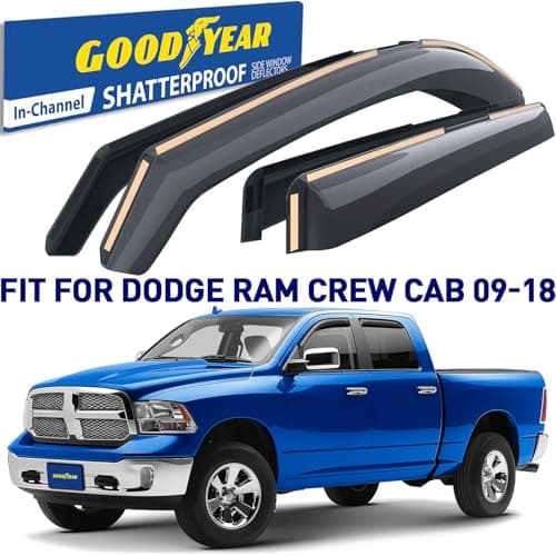 Goodyear Shatterproof in-Channel Window Deflectors for Trucks Dodge Ram 1500 2009-2018 Crew Cab, Rain Guards, Window Visors for Cars, Vent Deflector, Truck Accessories, 4 pcs- GY007758