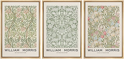 wall26 Framed Canvas Print Wall Art Set William Morris Flower Pattern Tapestries Nature Floral Illustrations Fine Art Decorative Botanical Rustic for Living Room, Bedroom, Office - 24"x36"x3 Natural