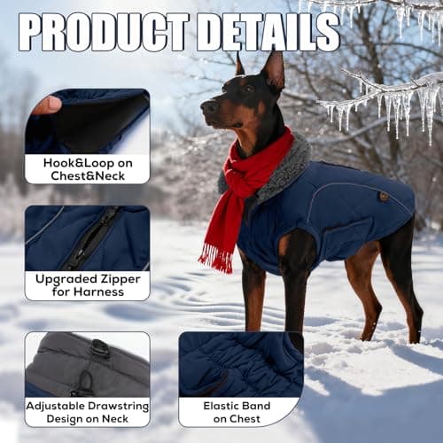 EMUST Dog Winter Jackets, Small/Medium/Large Dog Coat for Winter, French Bulldog Clothes for Dogs, Dog Cold Winter Jacket for Large Dogs, Dark Blue, XL