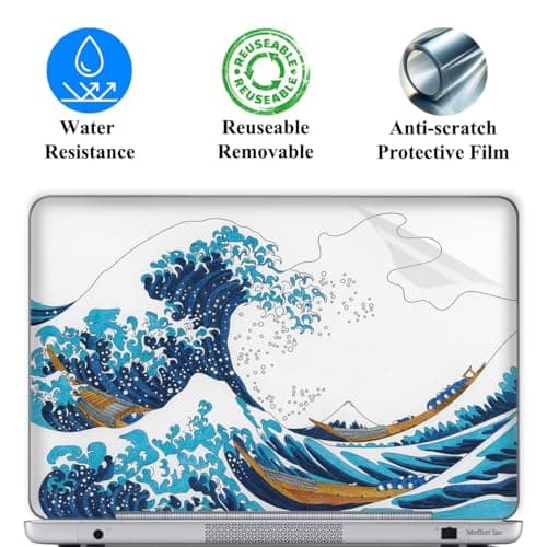 15 15.6 Inch Laptop Skin Sticker Cover Premium Sticker Cover Art Decal Decorative (Included 2 Wrist Pad Skins) - Great Wave