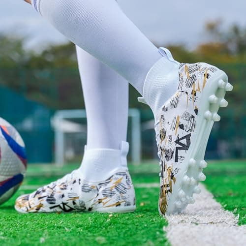 PMKZSES Kids Soccer Cleats High Top Football Cleats Boys Girls for Training White