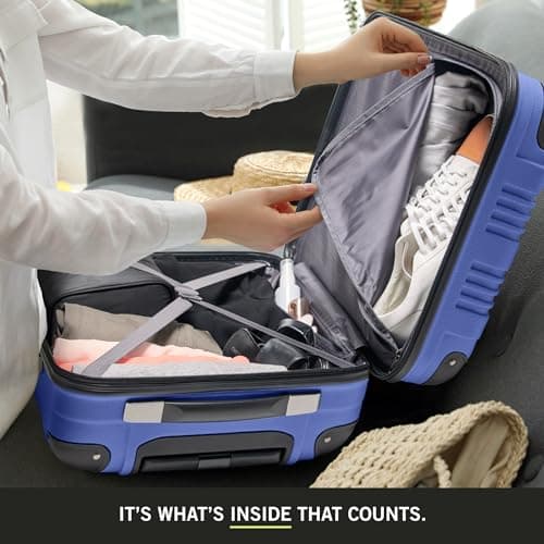 Kenneth Cole REACTION Out of Bounds Lightweight Hardshell 4-Wheel Spinner Luggage, Cobalt Blue, 24-Inch Checked