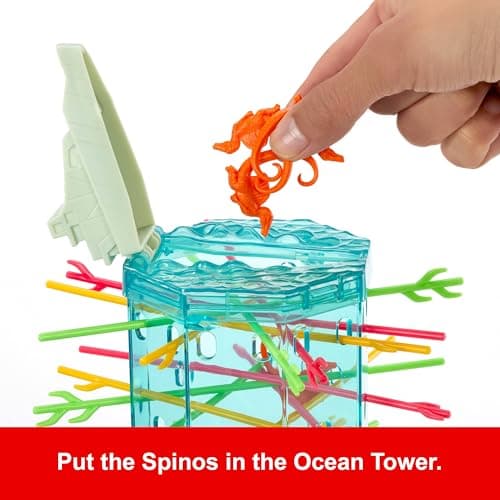 Mattel Games Kerplunk Jurassic World Rebirth Game for Kids & Family with Ocean Tower and Spinosaurus Figures Inspired by the Movie.