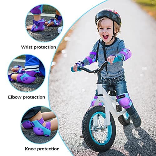 Kids/Youth Knee Pad Elbow Pads Guards Protective Gear Set for Rollerblade Roller Skates Cycling BMX Bike Skateboard Inline Skatings Scooter Riding Sports (A-Blue/Purple, Small (3-7 Years))