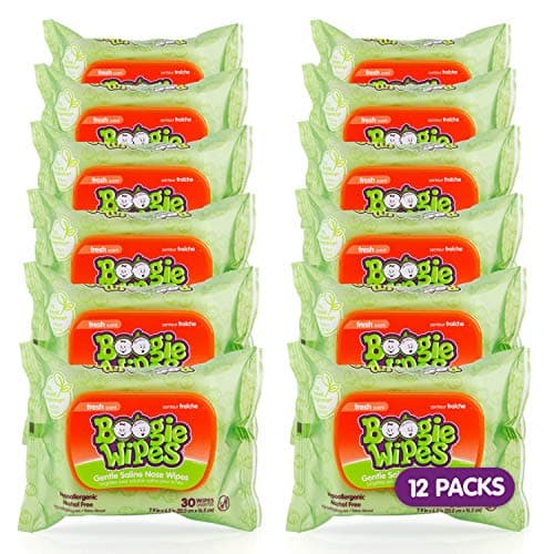 Boogie Wipes Gentle Saline Nose Wipes - 360 Count - Fresh Scent, Hypoallergenic & Alcohol-Free - Allergy Relief - Made with Natural Saline, Aloe, Chamomile & Vitamin E - Diaper Bag Essential