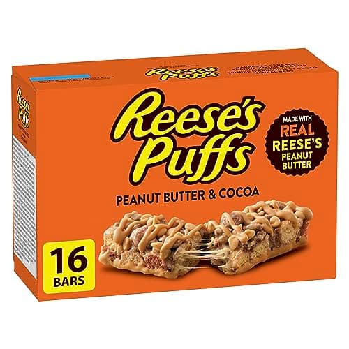 Reese's Puffs - Family Pack Size - Peanut Butter and Cocoa Flavour Cereal Bars, Pack of 16 Bars, Made with Real Reese's Peanut Butter
